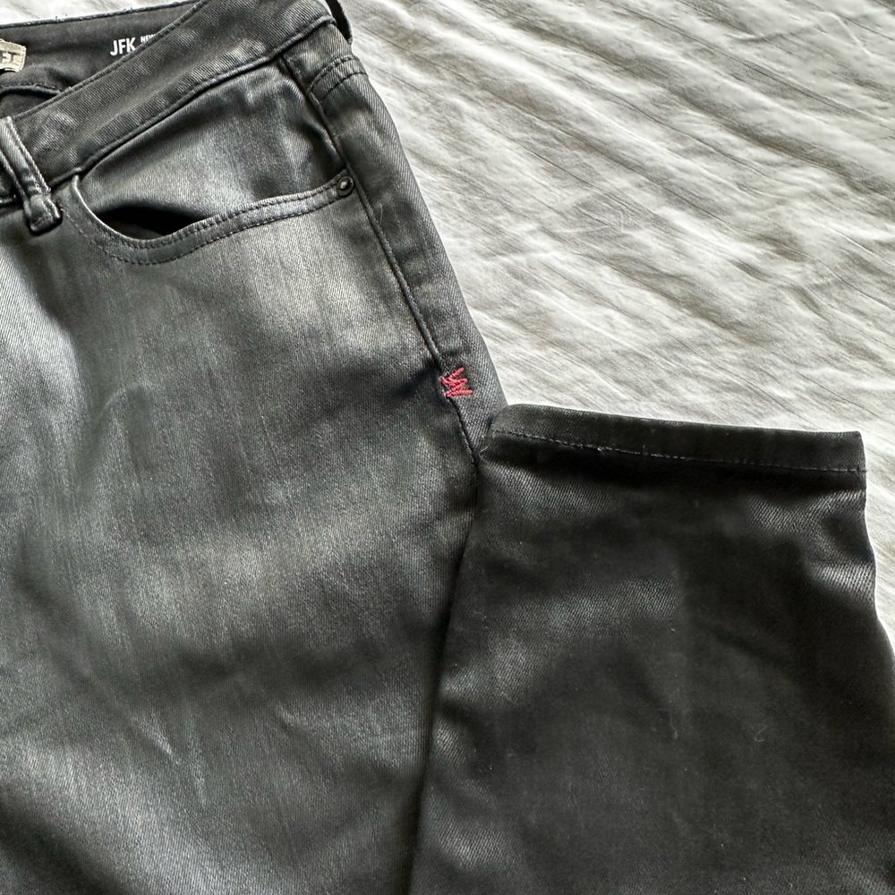 Warp + Weft Black Skinny Jeans with Pink Stitch Accent